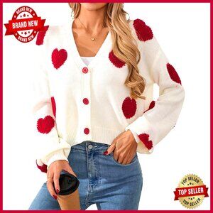 Cropped Heart Cardigan Sweater Button Front Acrylic Valentine's Day